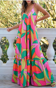 Multicolor Boho Geometric Maxi Dress