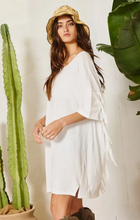 Load image into Gallery viewer, Fringe Back T-shirt Mini Dress-WHITE