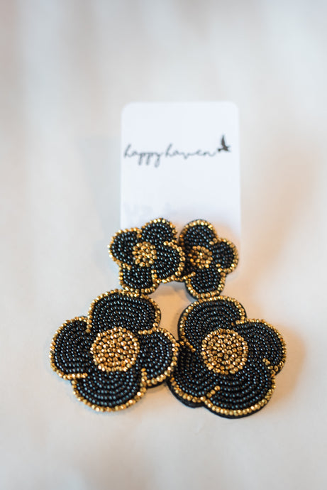 Black and gold flower earrings