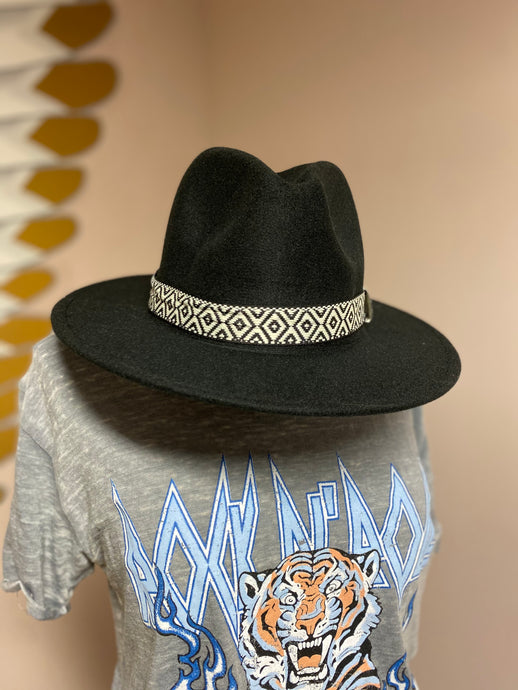 Black Cowboy Hat with Patterned Band