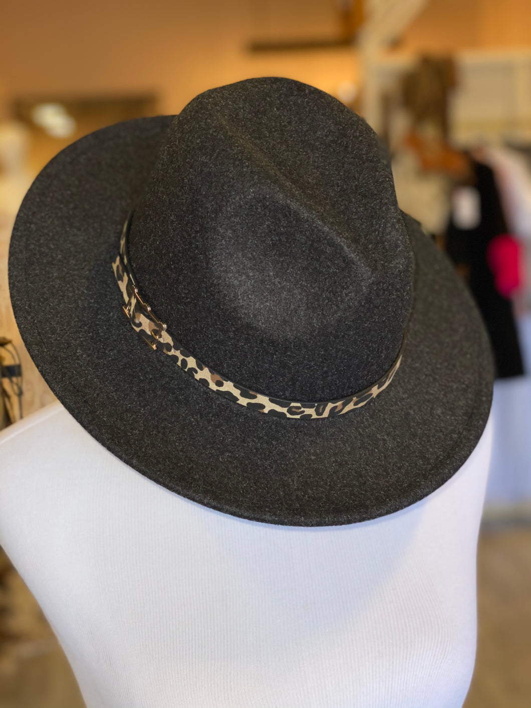 Black Hat with Leopard Strap