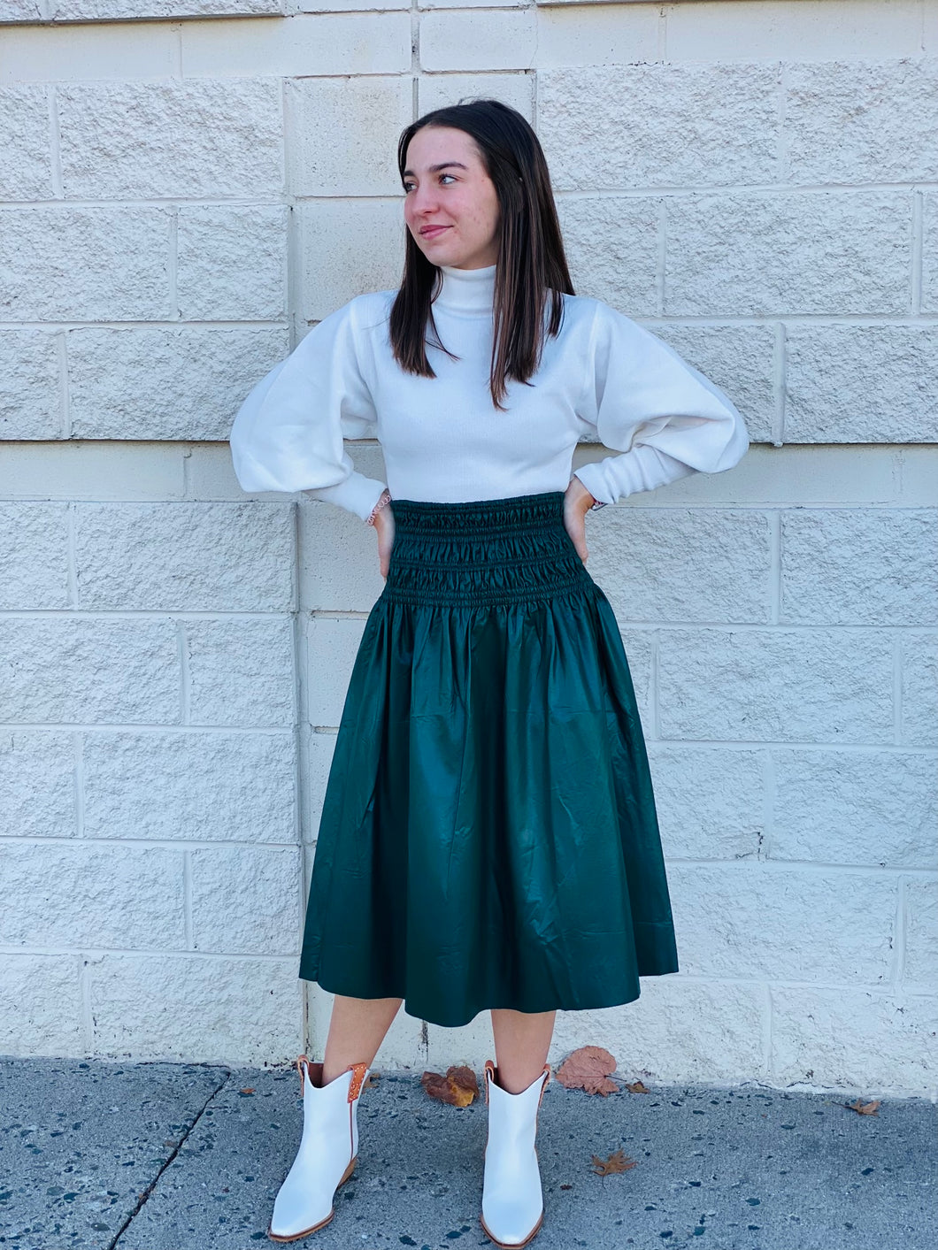 Hunter Green Leather Skirt